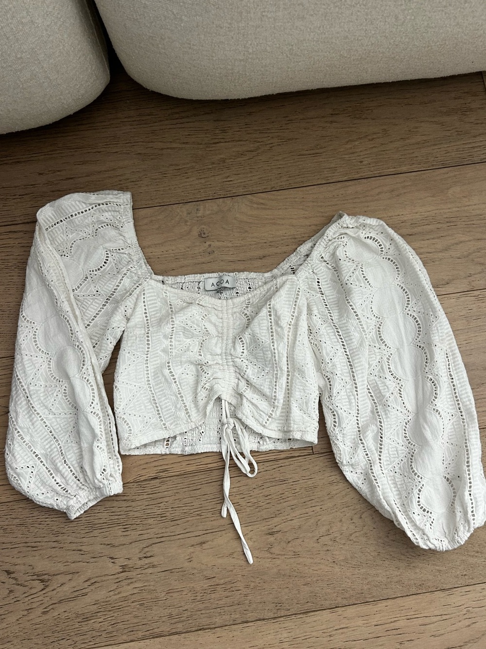 Acoa White Eyelet Puff Sleeve Cropped Top